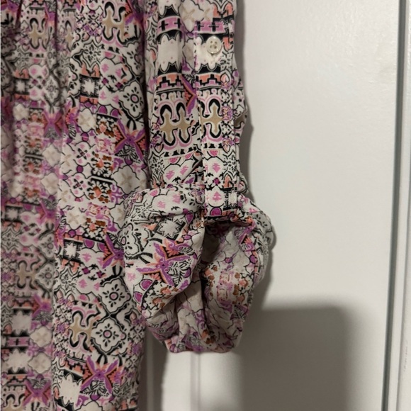 Maeve Anthropologie Top Pink Collar Button Roll Tab Sleeve Blouse Boho Small - Picture 3 of 5